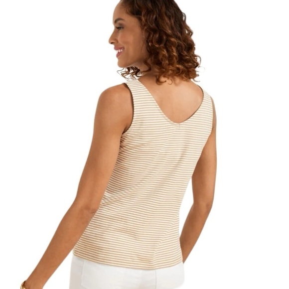 T by Talbots 180° TWO-WAY TANK - BELLEVILLE STRIPE. Tan White Size LP #1118 - Picture 5 of 6